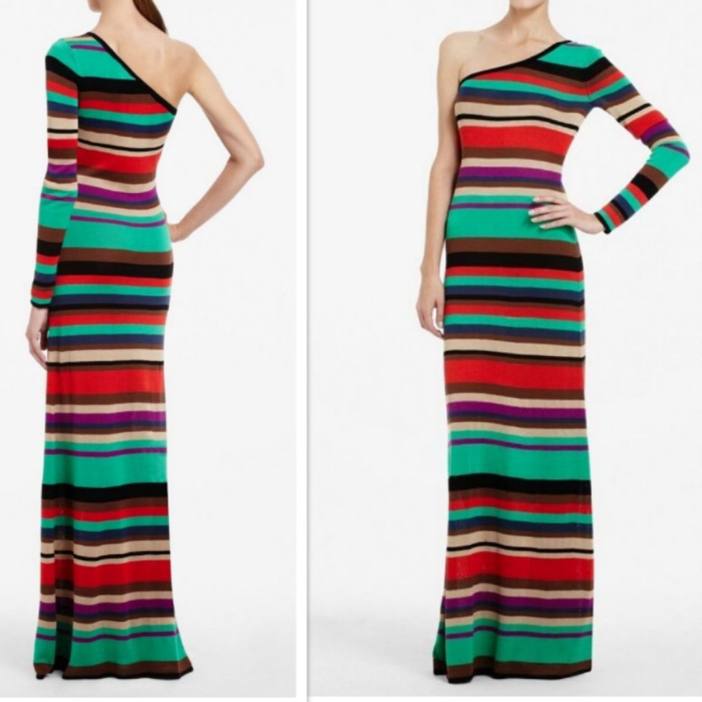 BCBGMaxAzria Anandia Striped One Shoulder Maxi